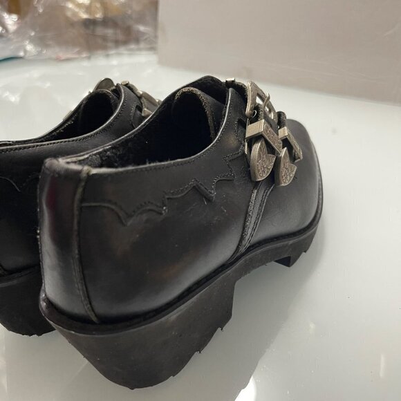 Vintage Molts Womens Black Leather Western Buckle Goth Witchy Ankle Booties 6 - Picture 8 of 10